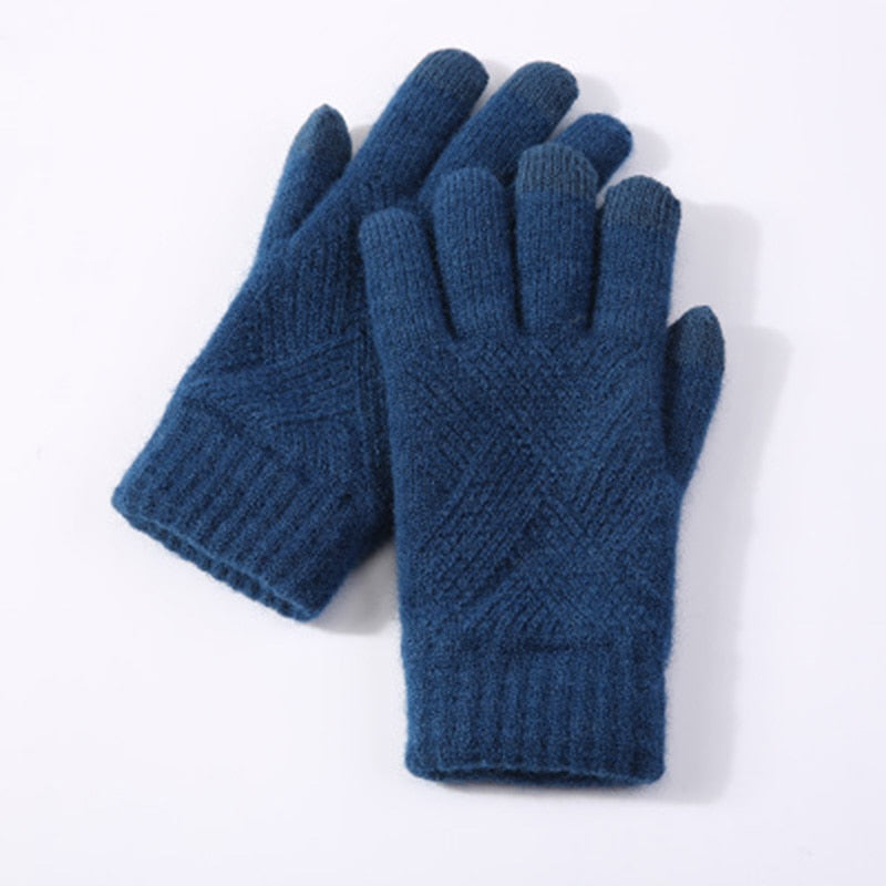 Winter Double Layer Warm Knit Mitten Woolen Touch Screen Cycling Driving Gloves