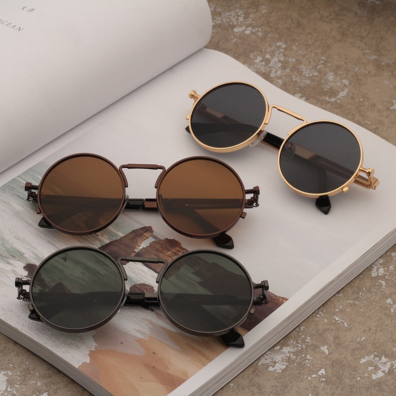 Vintage Punk Style Retro Round Metal Frame UV400 Sunglasses