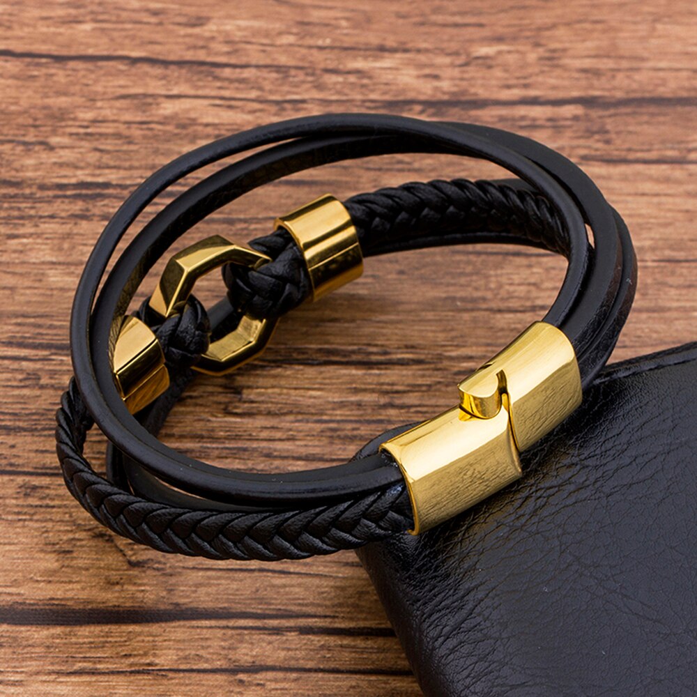 Tendy Fashion Luxury Braided Rope Stainless Steel Men Bracelet