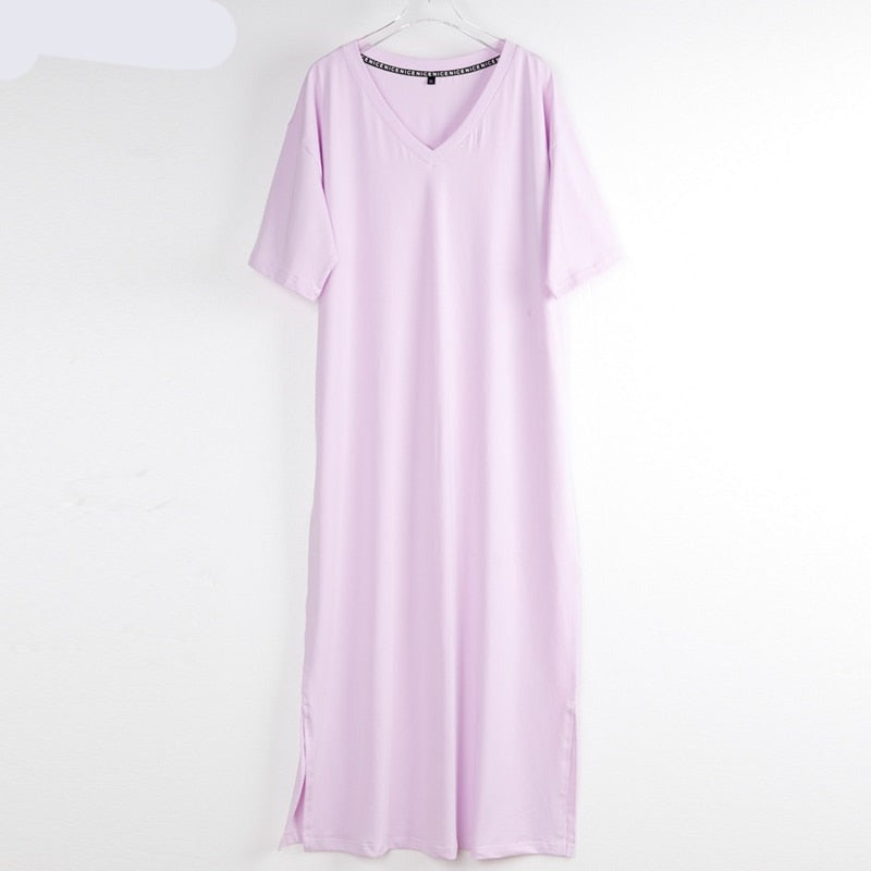 Oversized V Neck Plus Size Women Maxi Summer Casual Loose Dresses