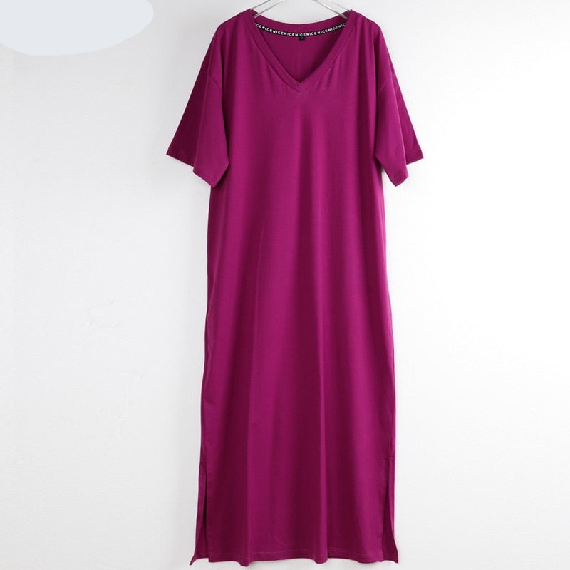 Oversized V Neck Plus Size Women Maxi Summer Casual Loose Dresses