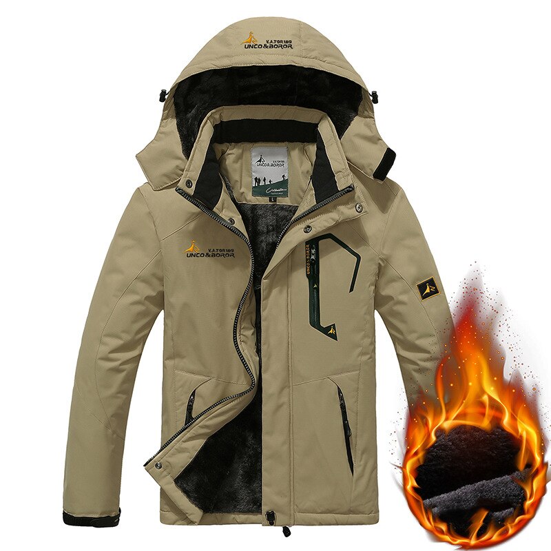 Winter Men Waterproof Thermal Thick Warm Hooded Windbreaker Fleece Jacket