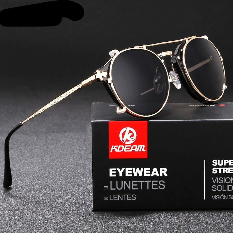 Happy Clip On Removable Round Glasses Steampunk Sunglasses