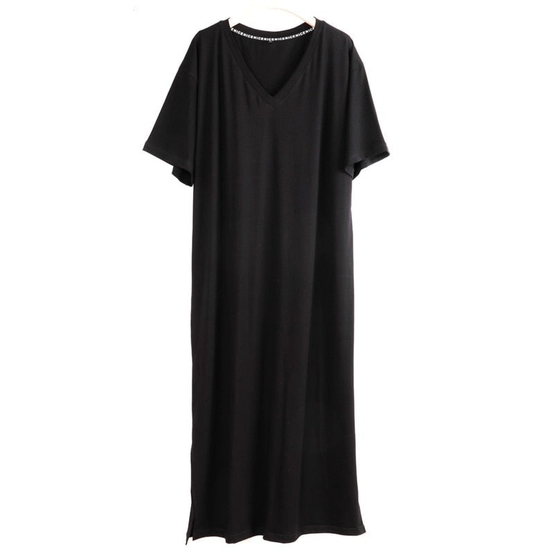 Oversized V Neck Plus Size Women Maxi Summer Casual Loose Dresses