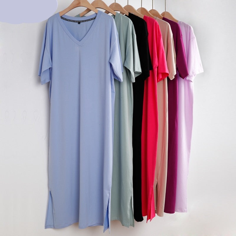 Oversized V Neck Plus Size Women Maxi Summer Casual Loose Dresses