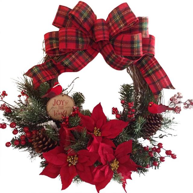 Christmas Wreath Artificial Plant Rattan Circle Wall Decoration