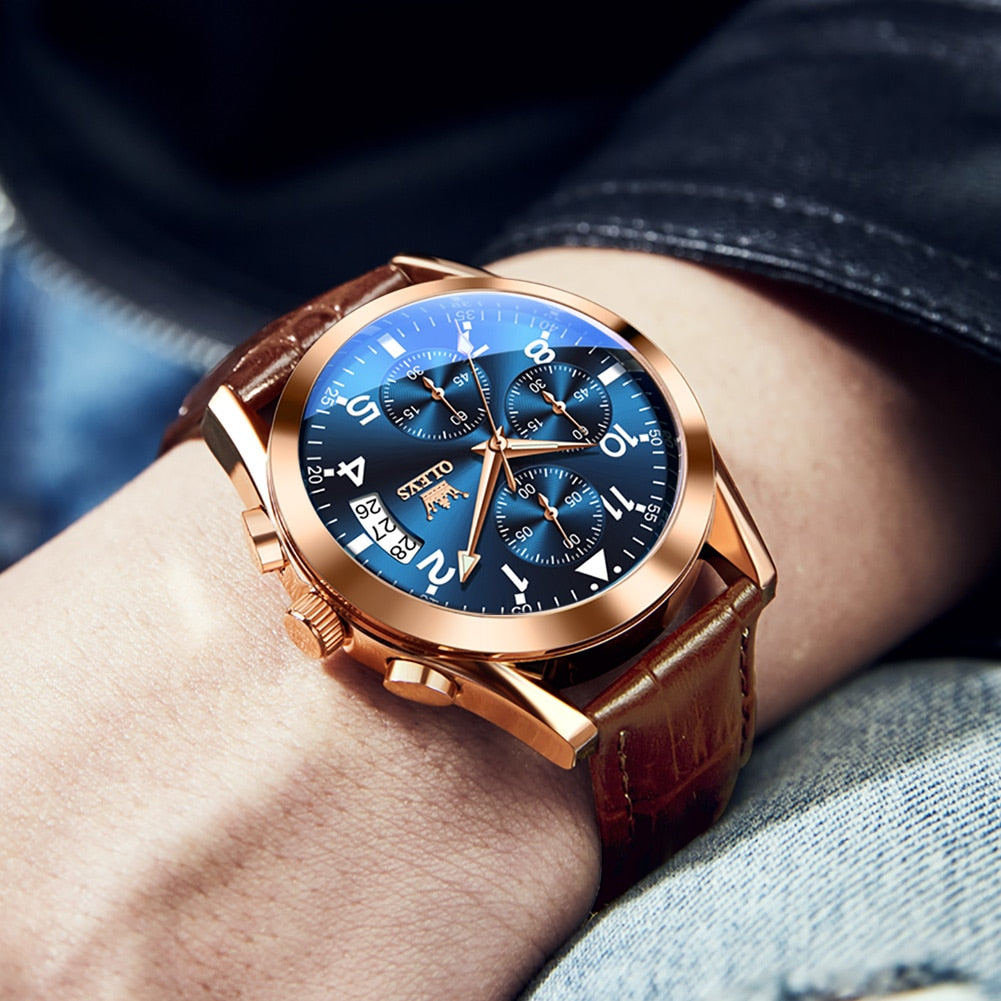 Waterproof Luminous Leather Date Sports Male Wrist watch