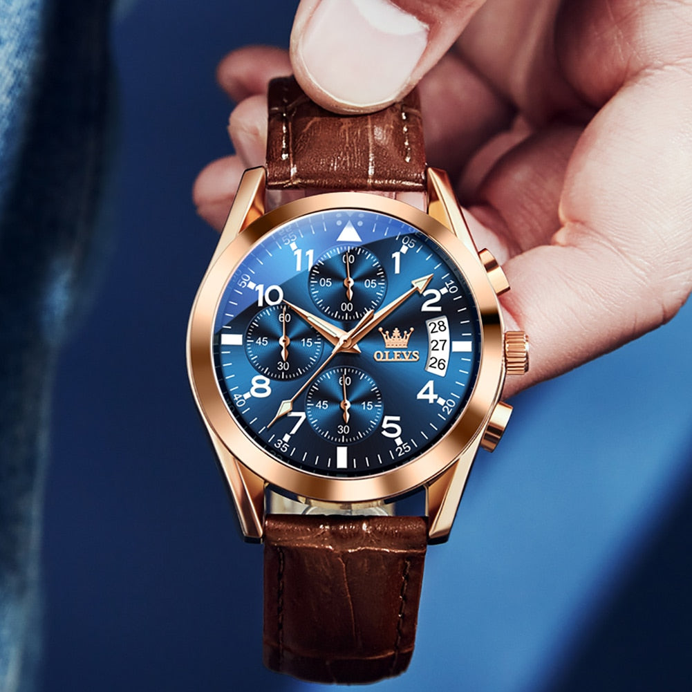 Waterproof Luminous Leather Date Sports Male Wrist watch