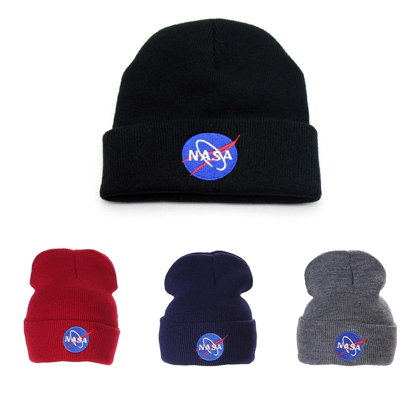 NASAS Letters Earth Embroidered Beanie Hat Knitted Bonnet Hat