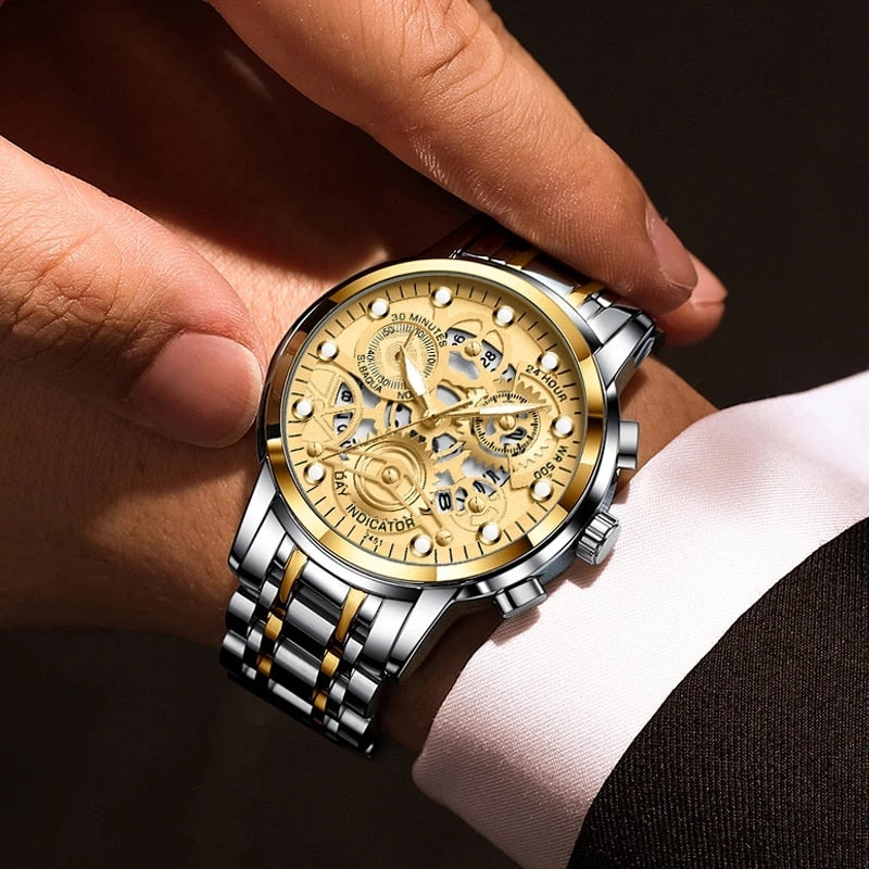 Skeleton Design Fashion Mechanical Style Stainless Steel Business men Watch