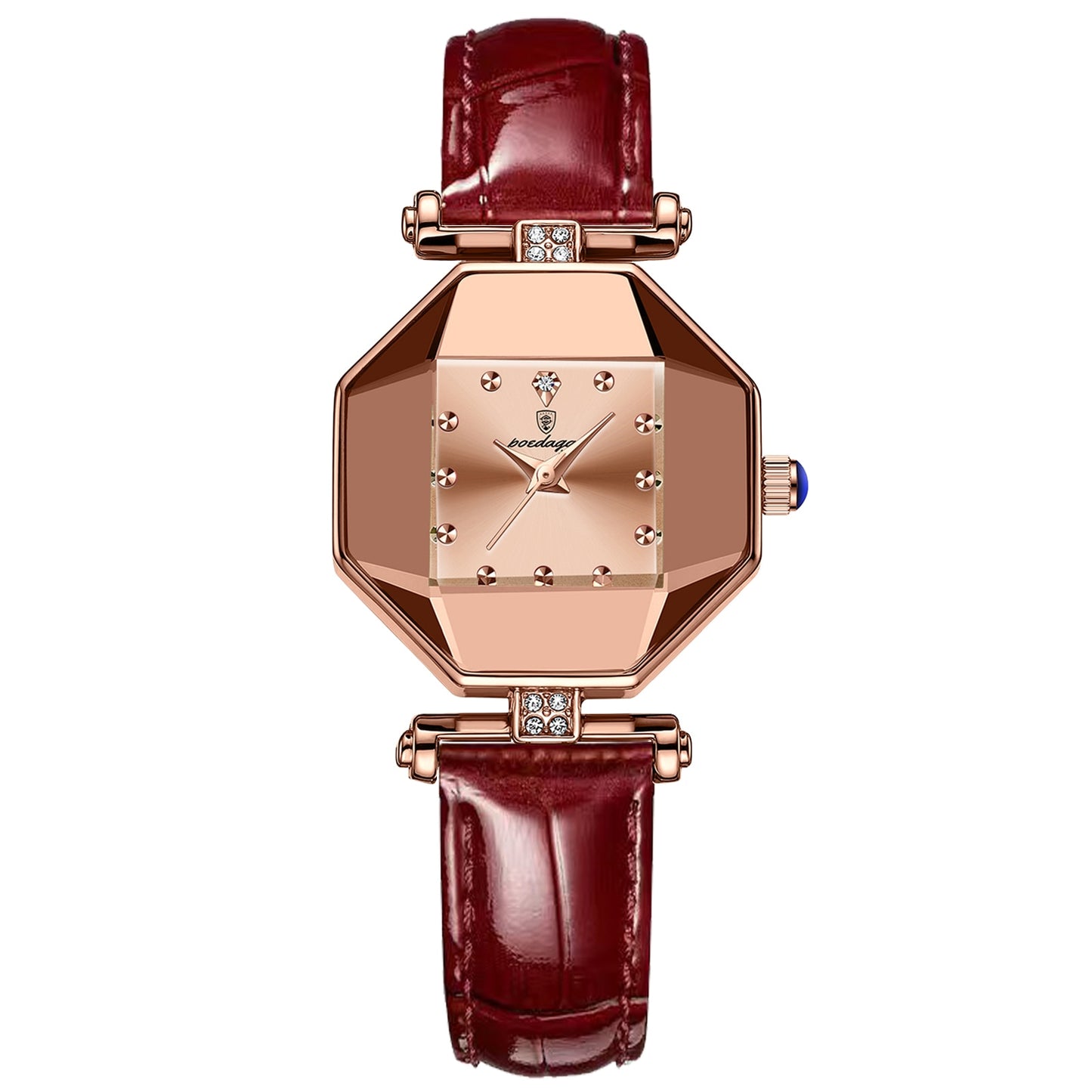 Fashion Square Diamond Leather Quartz Waterproof Ladies Wristwatch