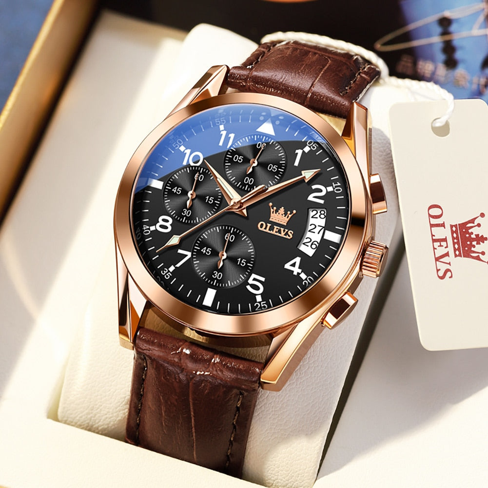 Waterproof Luminous Leather Date Sports Male Wrist watch