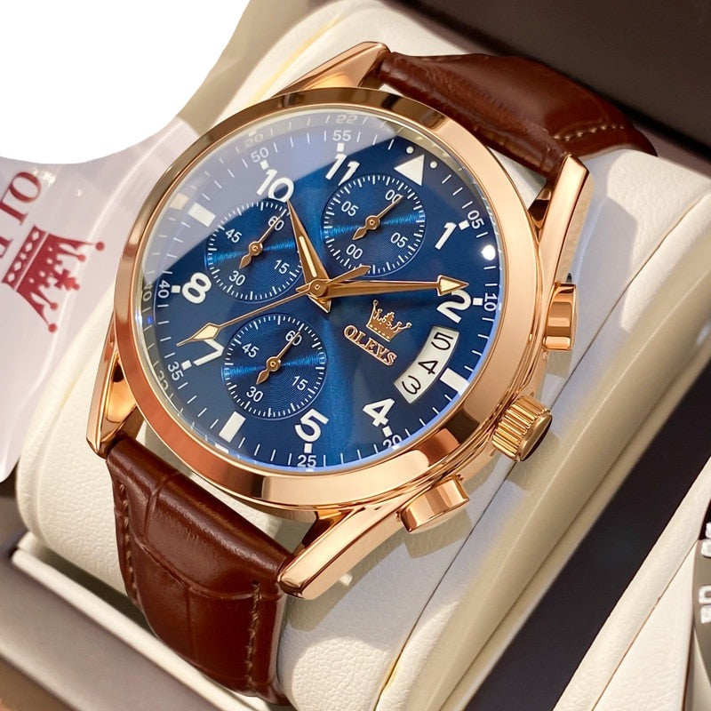 Waterproof Luminous Leather Date Sports Male Wrist watch