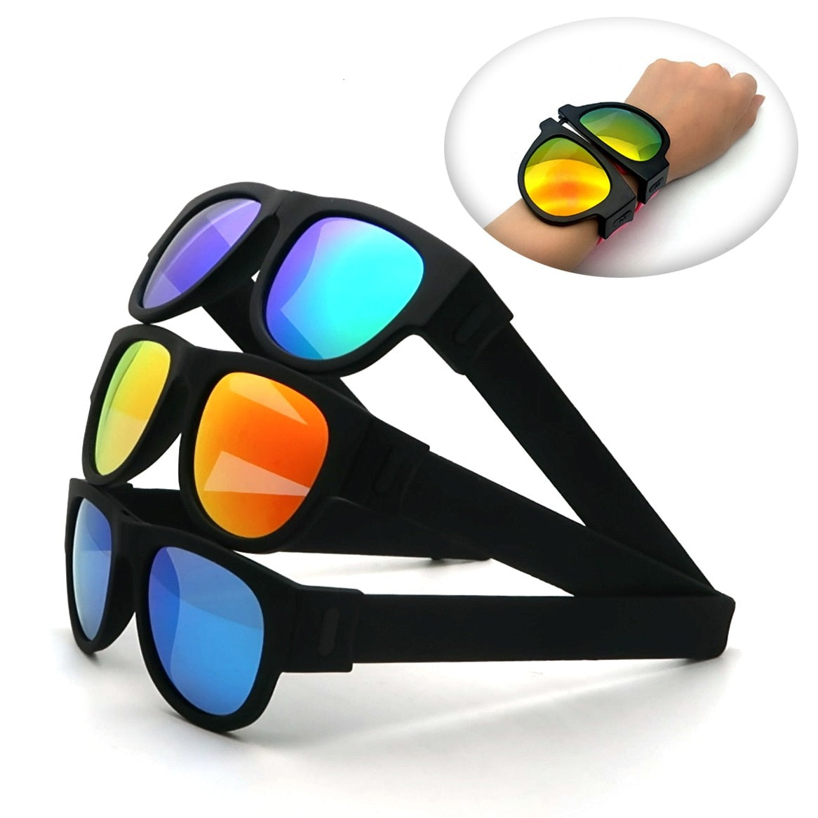 Mirror Men Polarized Folding Sunglasses Slap Sport Foldable Wristband Shades