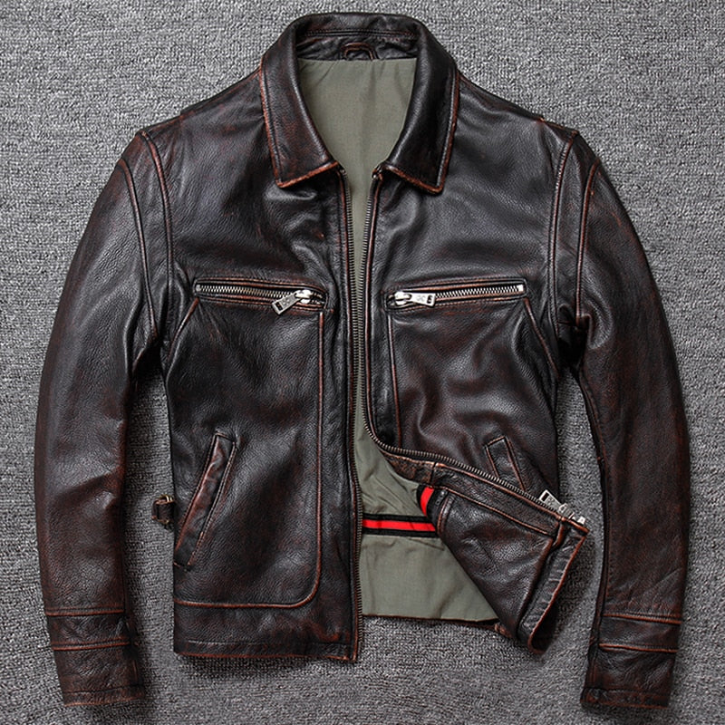 cowhide coat winter warm men's genuine Leather vintage jacket
