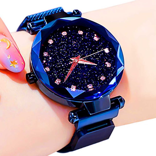 Women Starry Sky Watch Luxury Magnetic Buckle Mesh Band Quartz Diamond Wristwatch