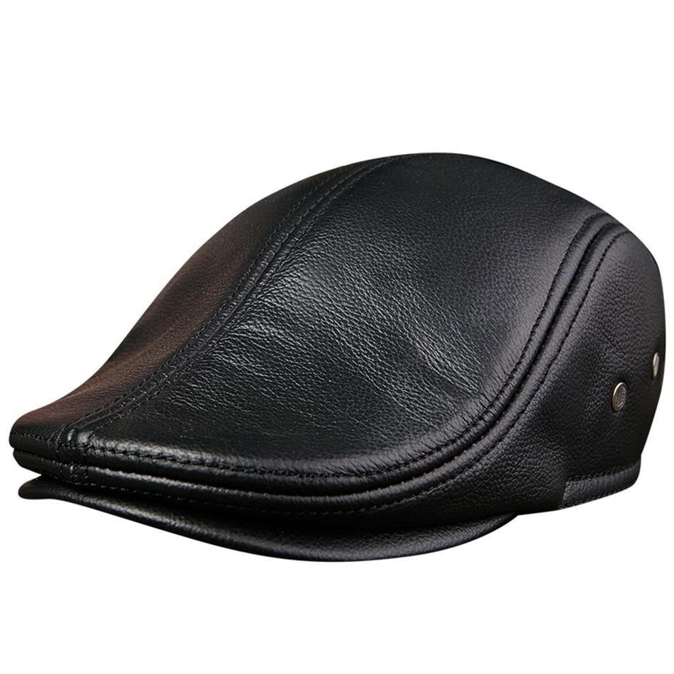 Men Real Leather Hats Berets Earflaps Casual Male Vintage Winter Cap