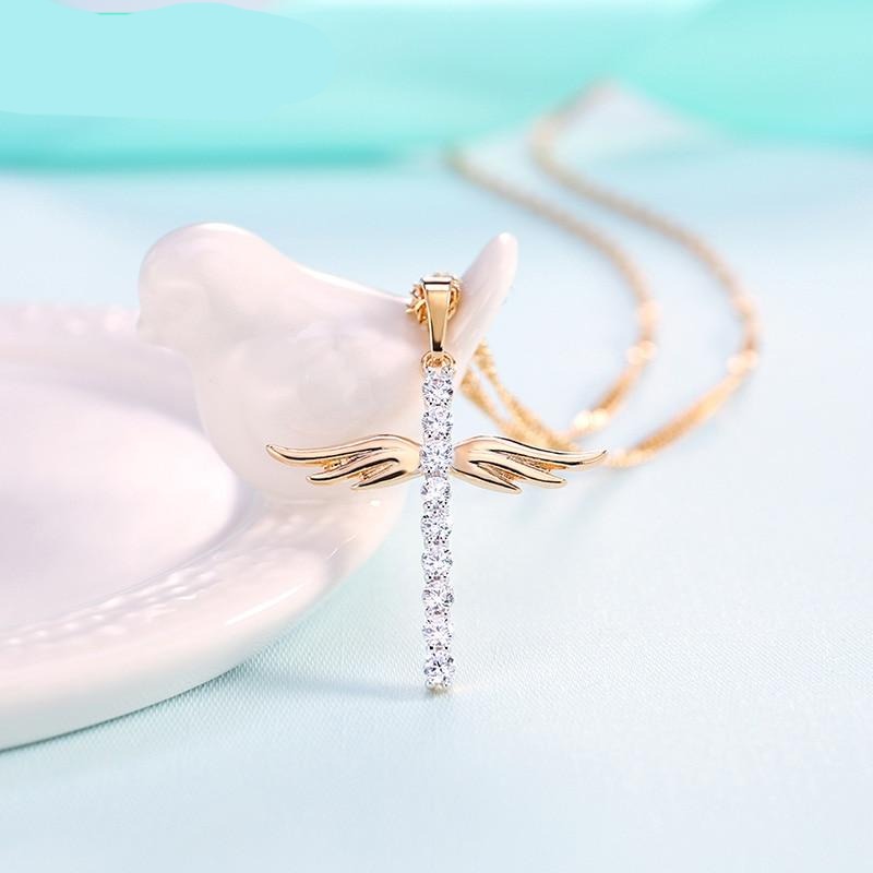 Angel Wings Cross Pendant Necklace for Girl Women