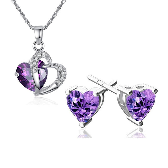 love heart sharp cubic zirconia necklace earrings set