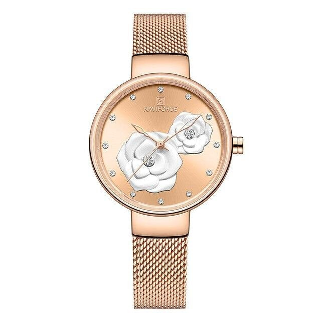 NAVIFORCE Ladies Watch Fashion Creative 3D Rose Women wrist watche