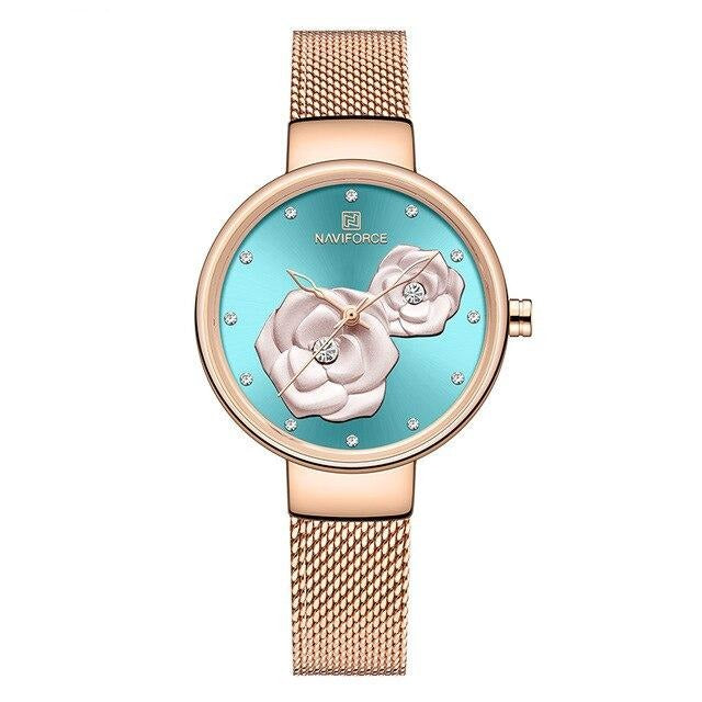 NAVIFORCE Ladies Watch Fashion Creative 3D Rose Women wrist watche