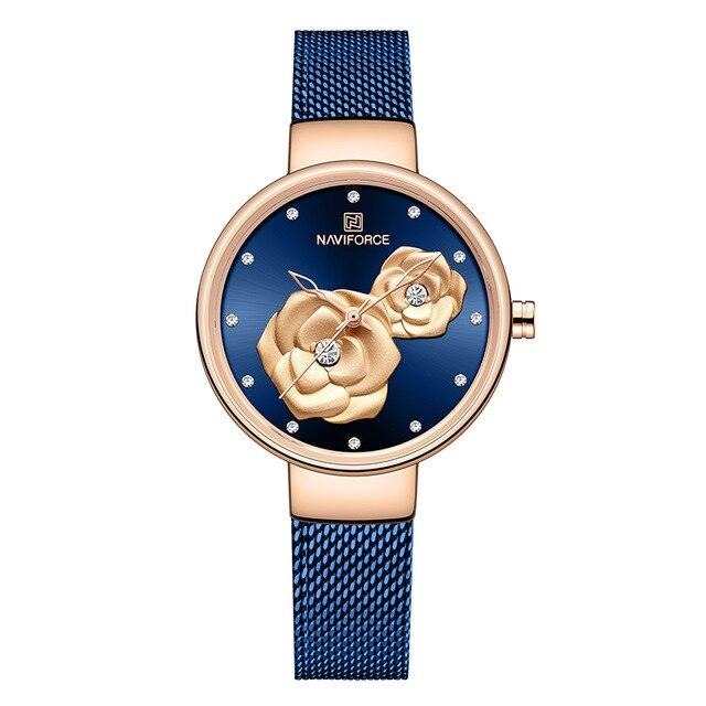 NAVIFORCE Ladies Watch Fashion Creative 3D Rose Women wrist watche