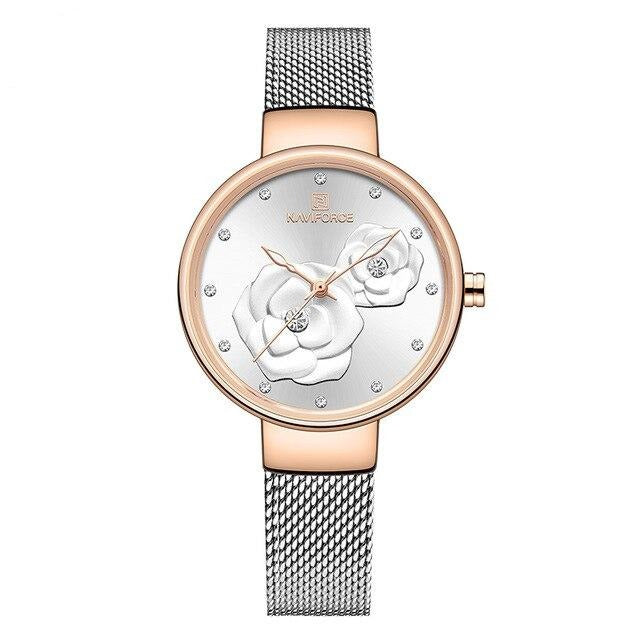 NAVIFORCE Ladies Watch Fashion Creative 3D Rose Women wrist watche