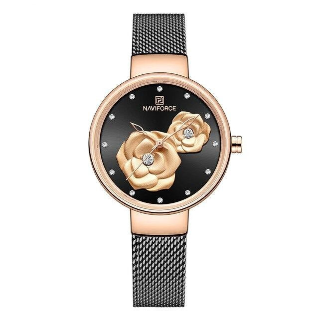 NAVIFORCE Ladies Watch Fashion Creative 3D Rose Women wrist watche