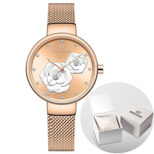 NAVIFORCE Ladies Watch Fashion Creative 3D Rose Women wrist watche