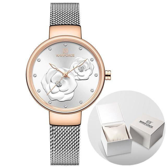 NAVIFORCE Ladies Watch Fashion Creative 3D Rose Women wrist watche