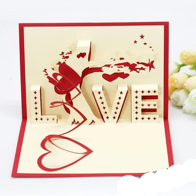 3D Pop UP Cards Valentines Day Gift Postcard Love Card