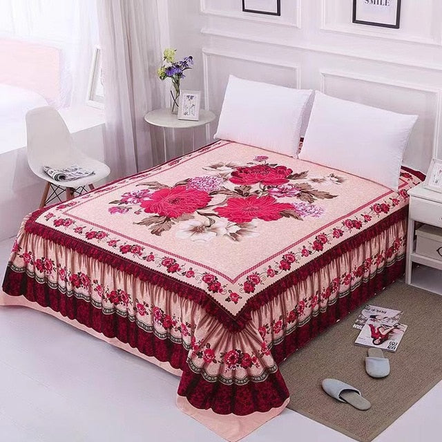 Floral Sanding Soft Bed Sheet Big Large Size 245x245cm Flat Bed Sheet
