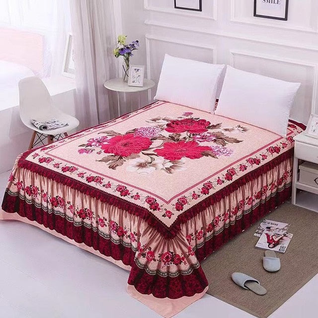 Floral Sanding Soft  Bed Sheet Big Large Size 245x245cm Flat Bed Sheet