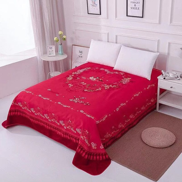 Floral Sanding Soft Bed Sheet Big Large Size 245x245cm Flat Bed Sheet