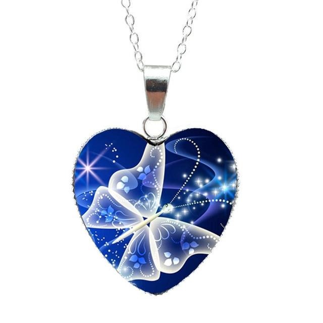 Purple Magic Butterfly Heart Jewelry Pendant Heart Necklace
