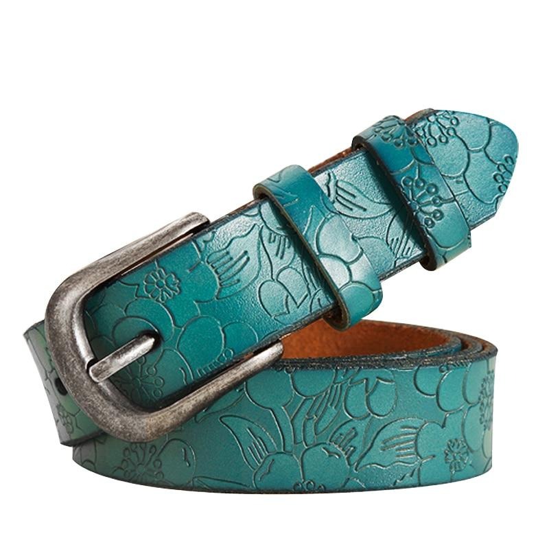 Thin Genuine Leather 6 Color Floral carved Belts For Women