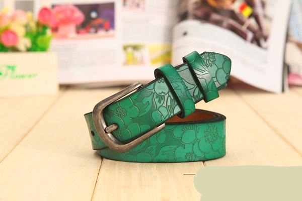 Thin Genuine Leather 6 Color Floral carved Belts For Women