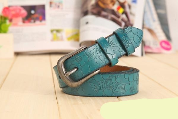 Thin Genuine Leather 6 Color Floral carved Belts For Women