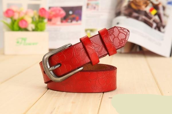 Thin Genuine Leather 6 Color Floral carved Belts For Women