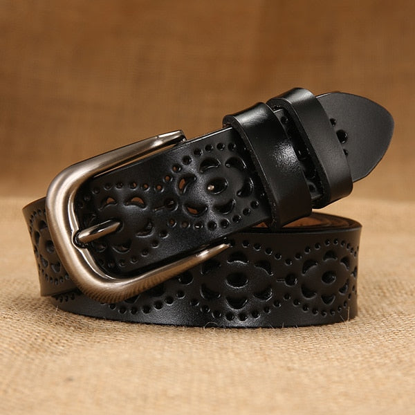 Thin Genuine Leather 6 Color Floral carved Belts For Women