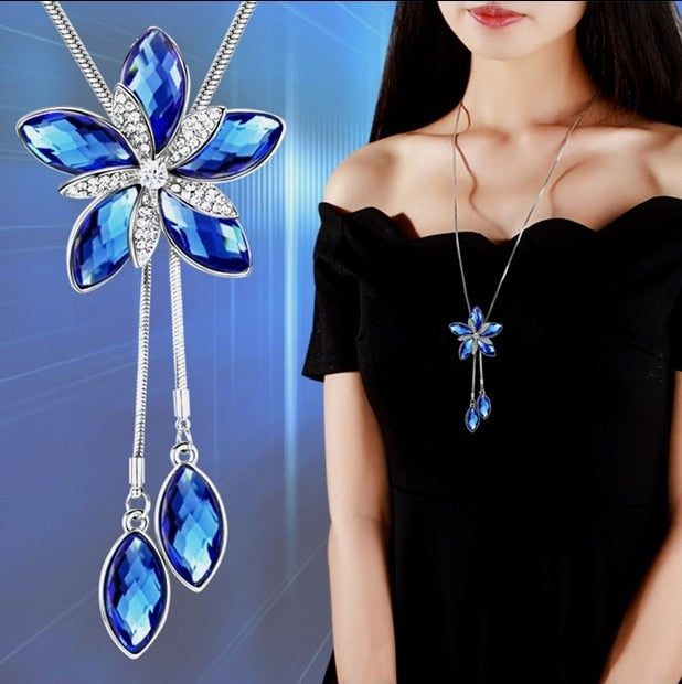 Women Pendant Flower Necklace Female Long Winter Sweater Chain