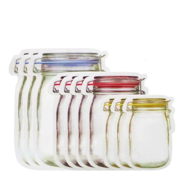 Reusable Mason Jar Bottles Bags Seal Fresh Food Storage Bag