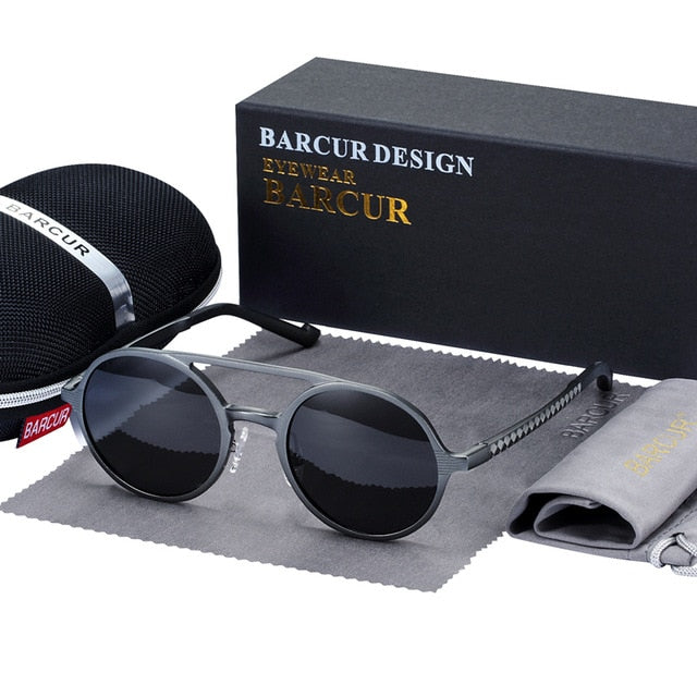 Aluminum Magnesium Polarized Vintage Men Round Sunglasses