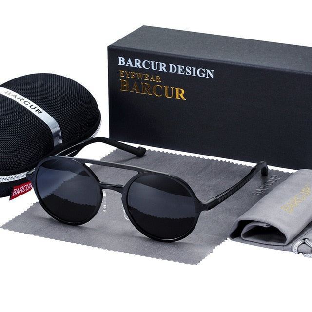 Aluminum Magnesium Polarized Vintage Men Round Sunglasses