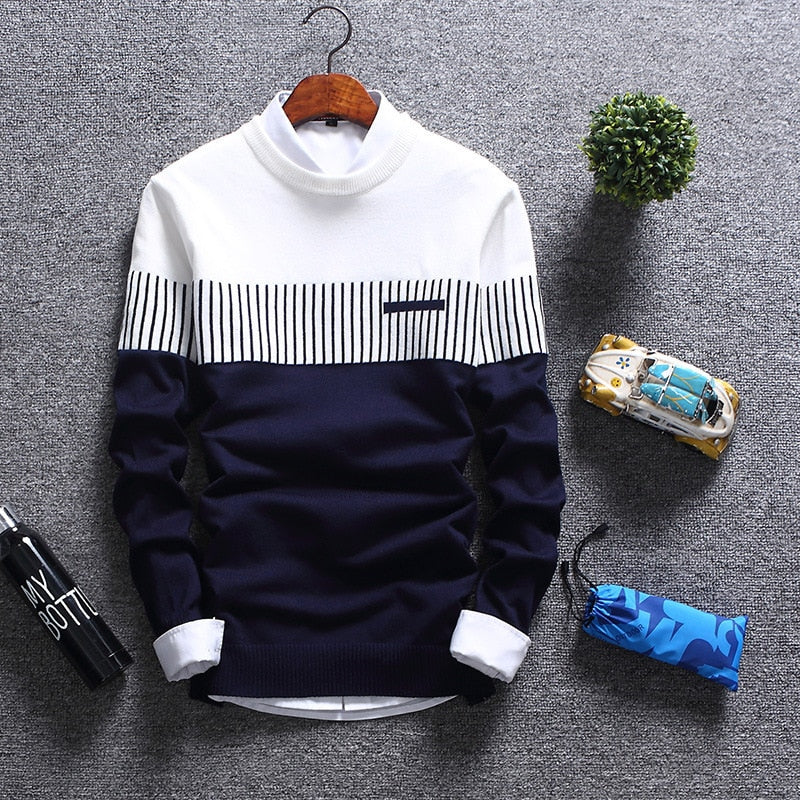 Sweater Men's Winter Pullover Men Slim Fit Striped Knitted Sweater