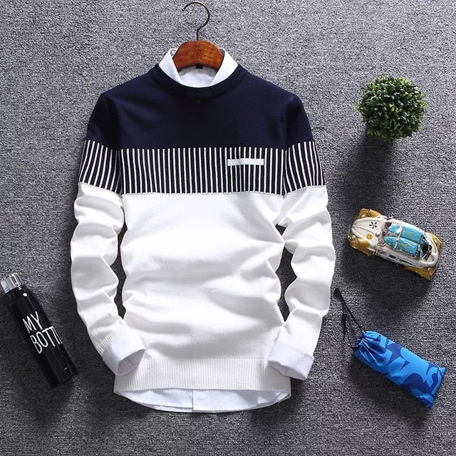 Sweater Men's Winter Pullover Men Slim Fit Striped Knitted Sweater