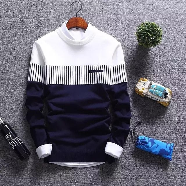 Sweater Men's Winter Pullover Men Slim Fit Striped Knitted Sweater