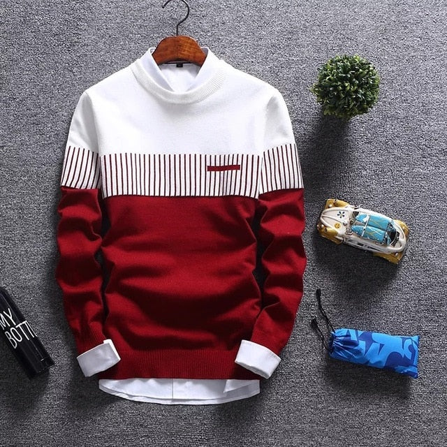 Sweater Men's Winter Pullover Men Slim Fit Striped Knitted Sweater