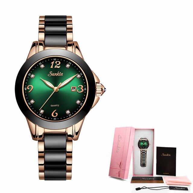 Women Luxury Ceramic And Alloy Bracelet Analog Wrist watch