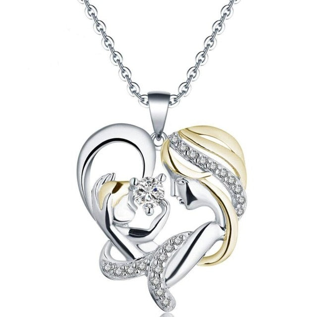 Mom's love, heart-shaped zircon necklace mom and baby